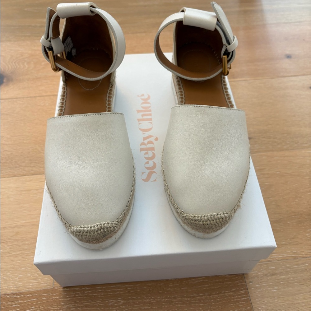 See by Chloe Calf Glyn Espadrille Flat Sandal. Size 39.